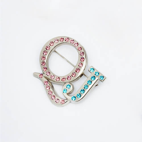 custom large pink and blue rhinestone brooches vendors bulk personalized diamante initial lapel pins wholesale suppliers